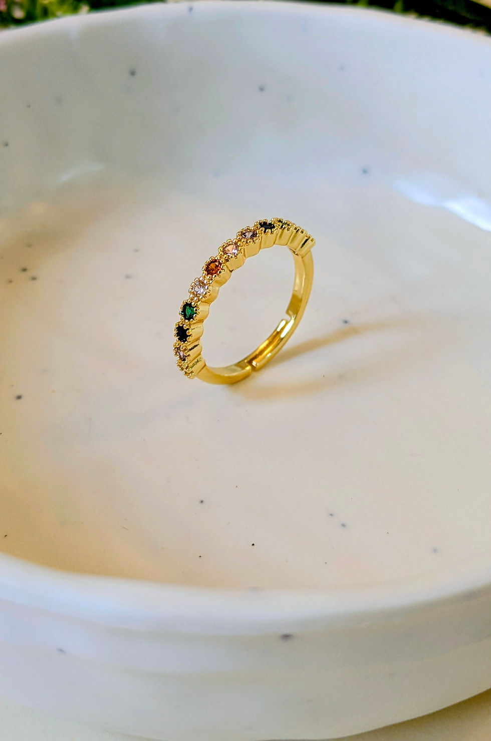 Thumbnail: Tanara Retro Rainbow Zircon Adjustable Ring - Anti Tarnish