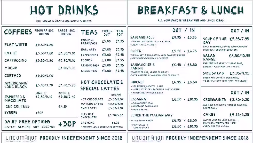 Uncommon Menu Tate Modern Cafe Bar