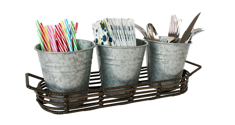 Thumbnail: Better Homes & Gardens Galvanized Steel Metal Rattan Silverware Serve Caddy