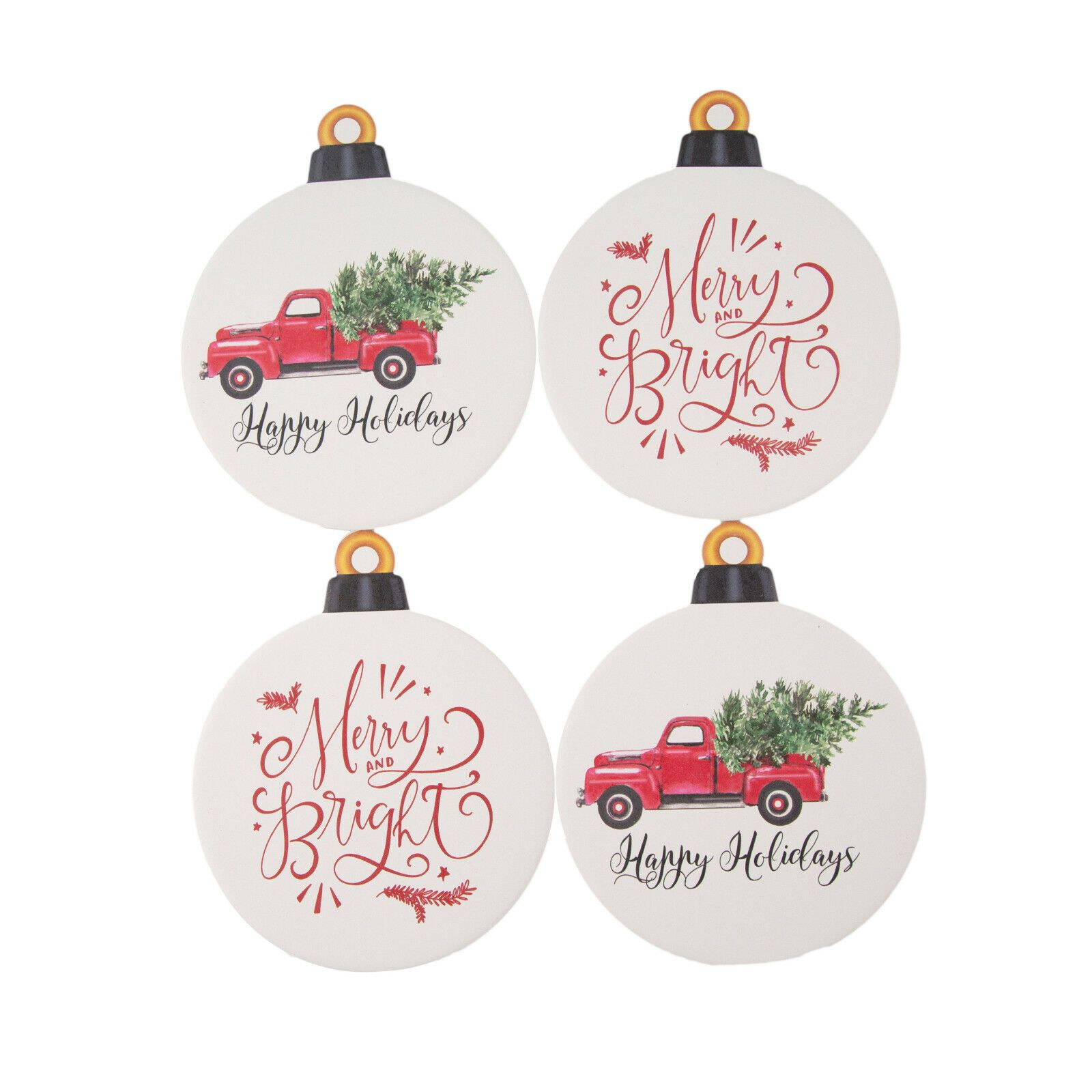 Holiday Time Ornament Shaped Christmas Red Truck Stoneware Coasters Set of 4