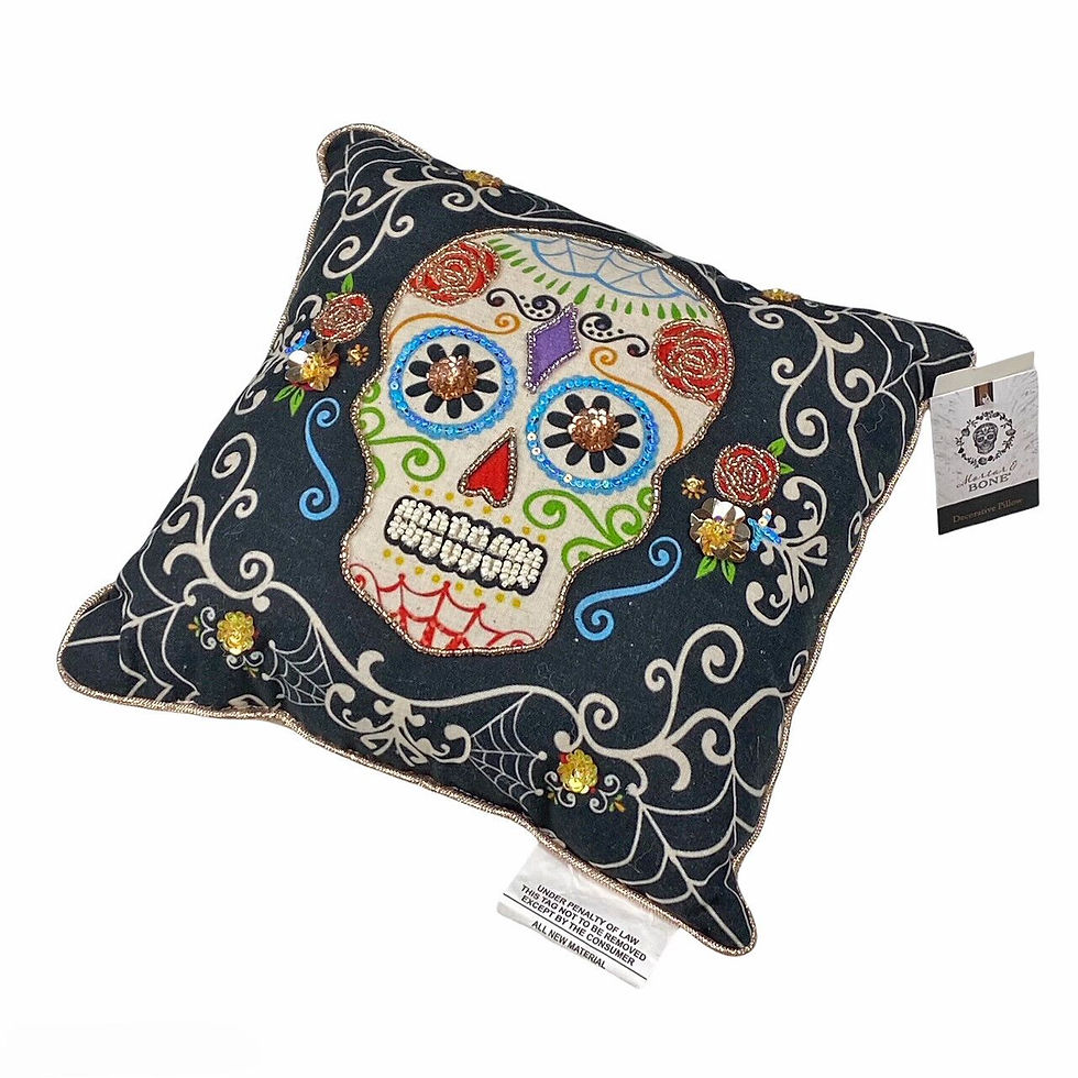 Mortar & Bone Halloween Sugar Skulls Day of the Dead Beaded 12" Toss Pillow