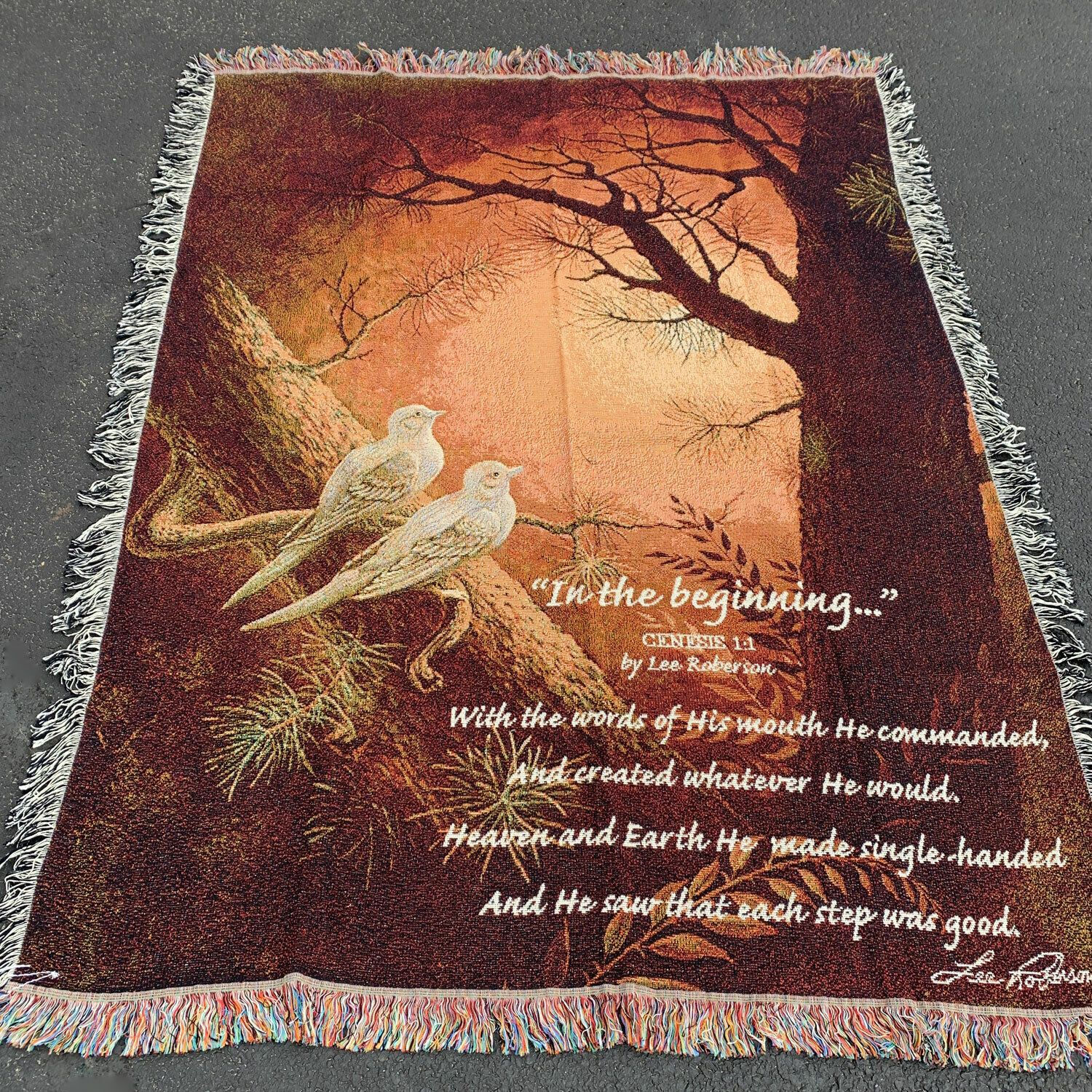 In The Beginning Genesis God Creator of Heaven and Earth Tapestry Afghan Throw