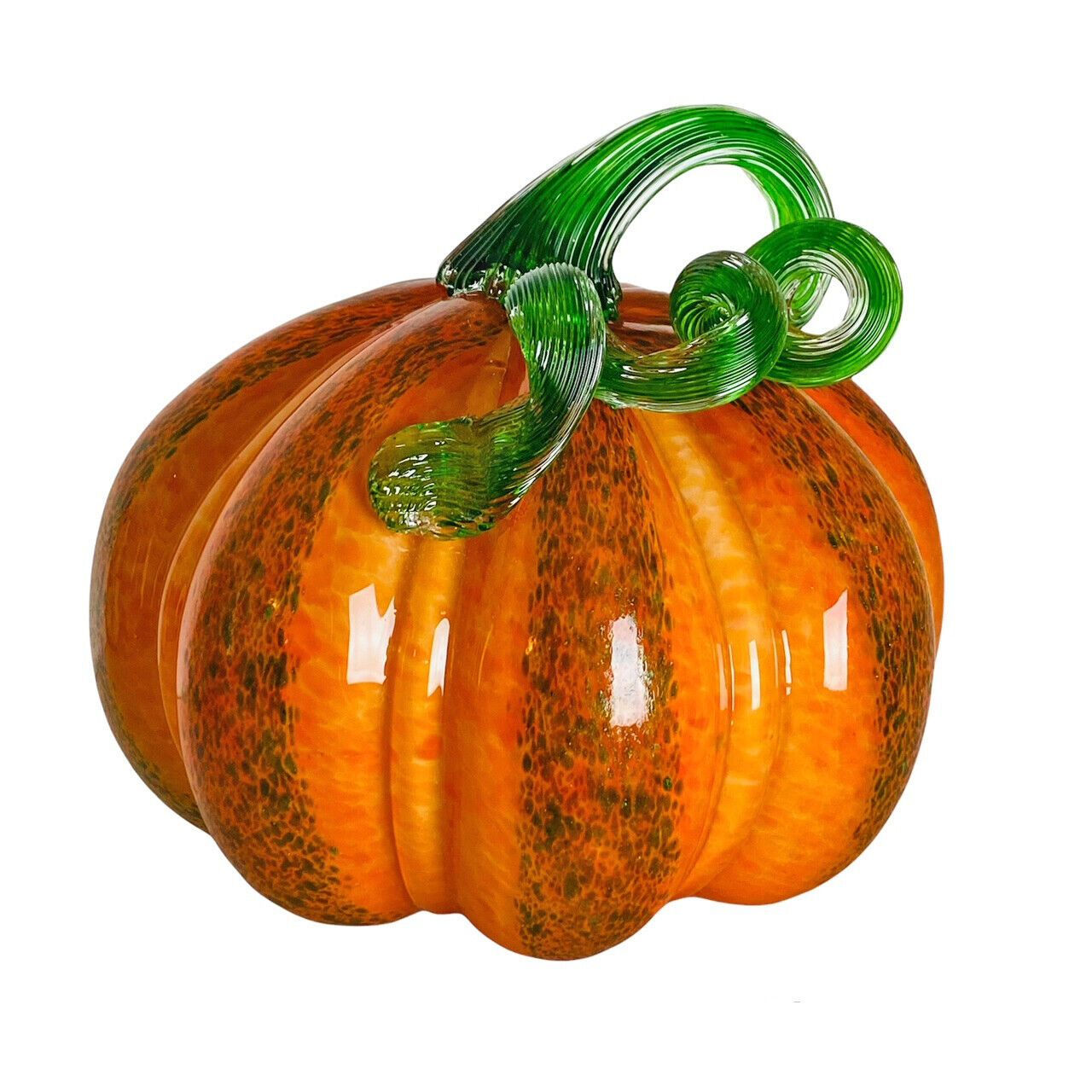 Orange Textured Handblown Artisan Glass 7" Pumpkin Fall Thanksgiving Halloween