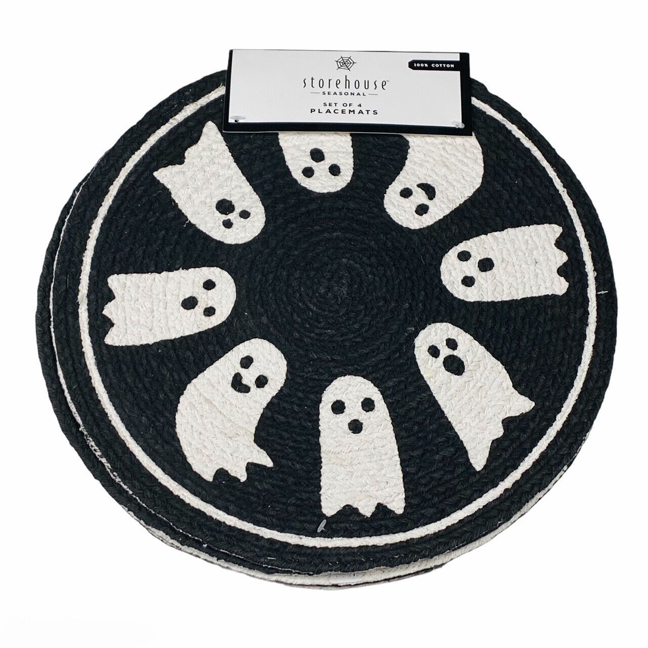 Storehouse Halloween Ghosts Black & White Braided Placemats Set of 4