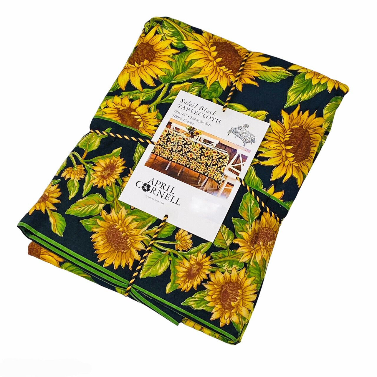 April Cornell Soleil Black Sunflowers Autumn 60"x84" Oblong Cotton Tablecloth
