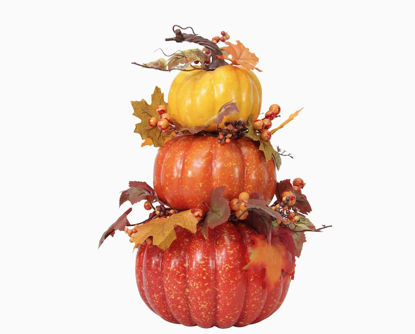 Three Tier Autumn Harvest Fall Stacked Pumpkins Leaves Berries Tabletop Decor