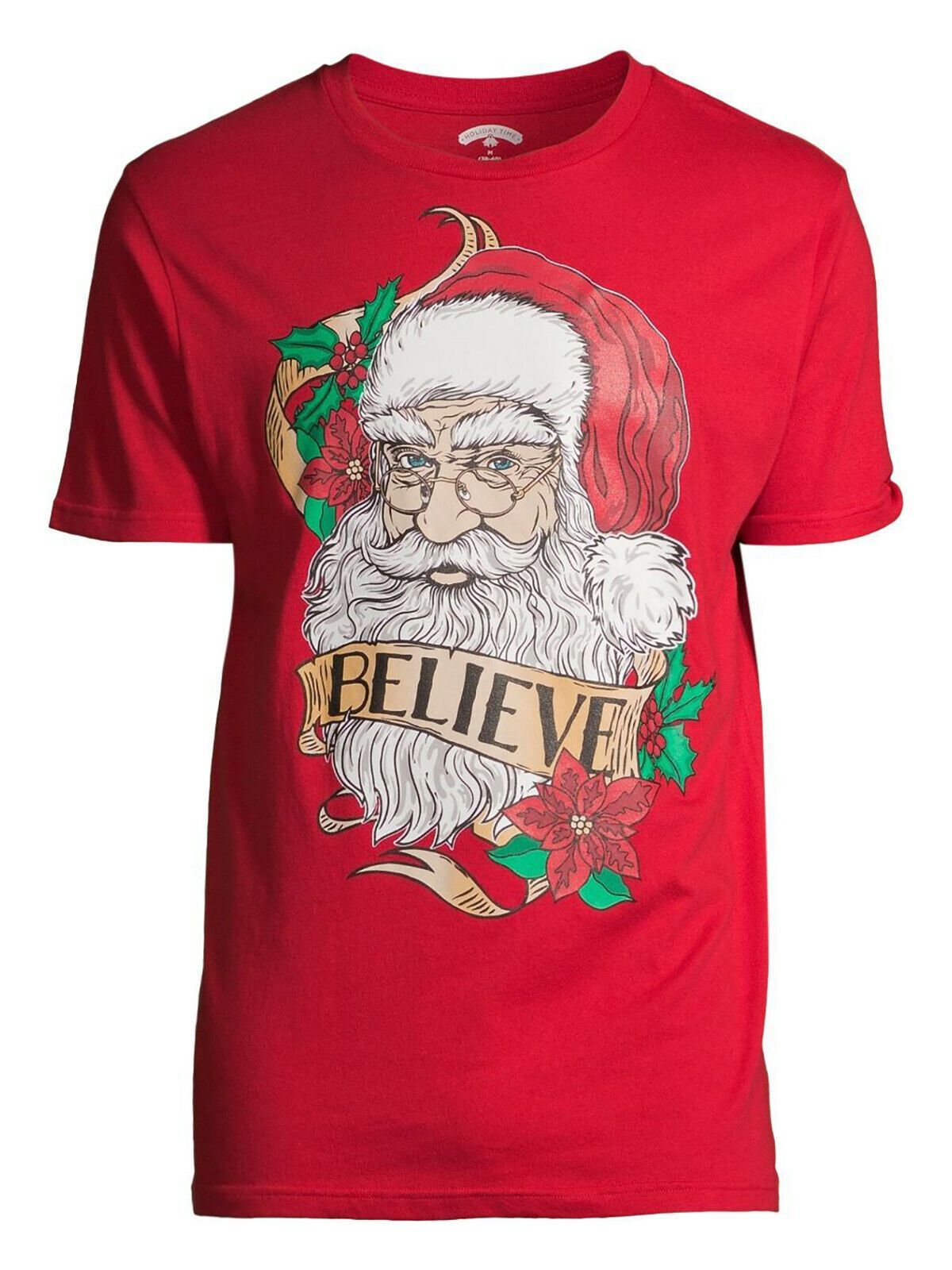 Holiday Time Christmas Santa Claus Believe Men's Short Sleeve T Shirt Size 3XL