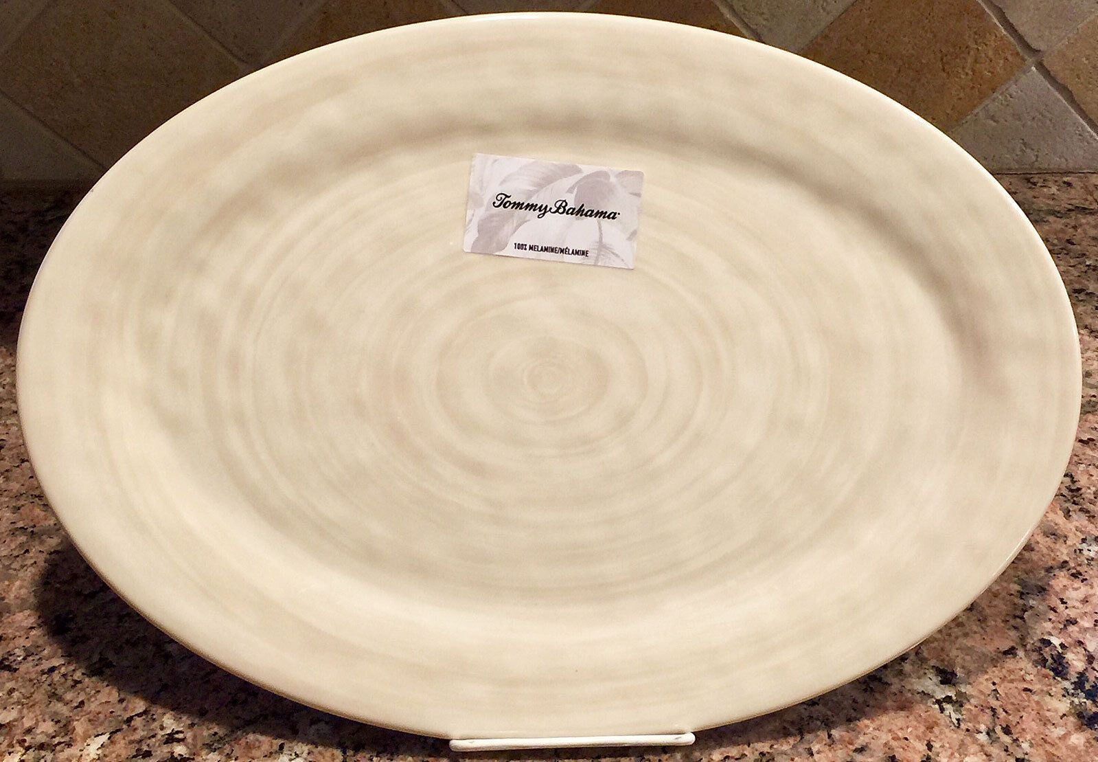 Tommy Bahama Beige Tan Swirl 16" Oval Serving Platter Tray