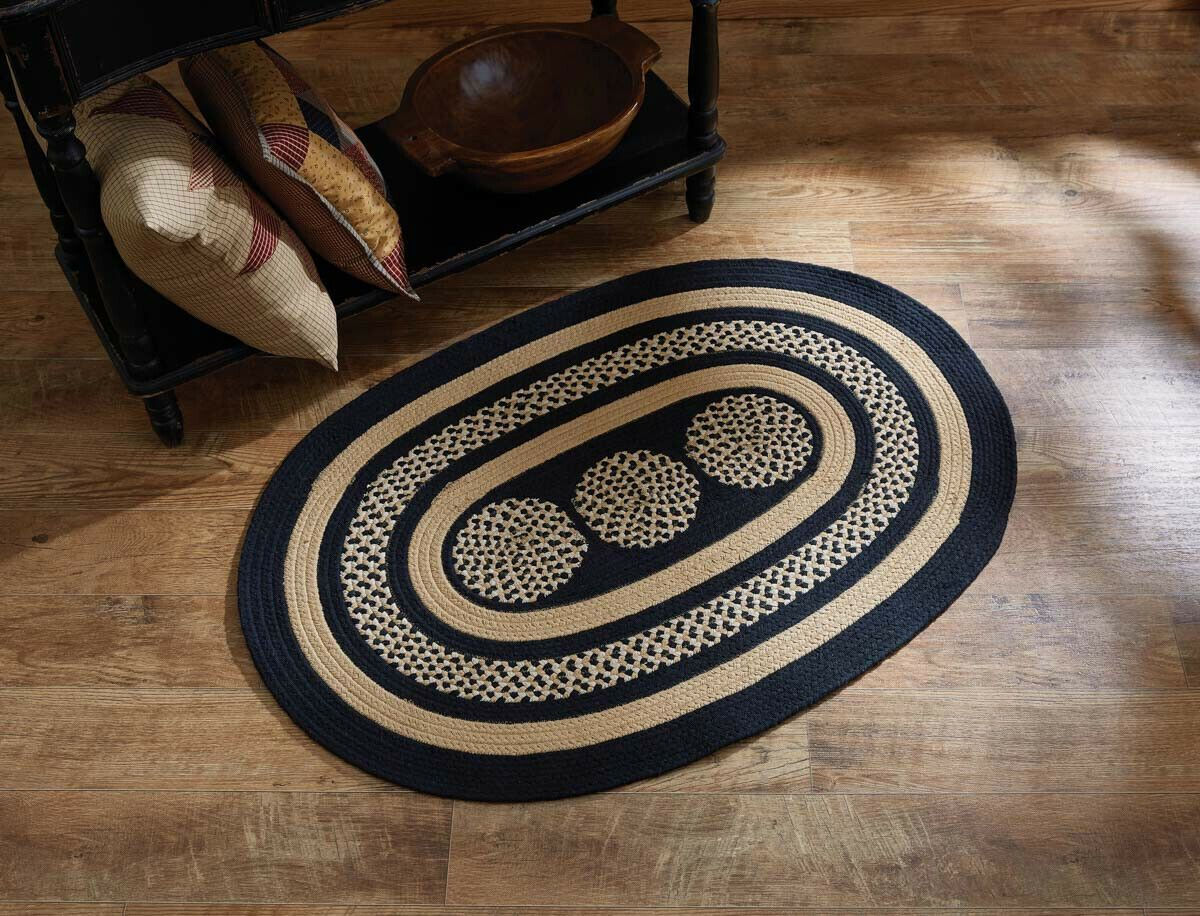 Miriam Folk Art Black and Tan Braided Oval Rug by Park Designs