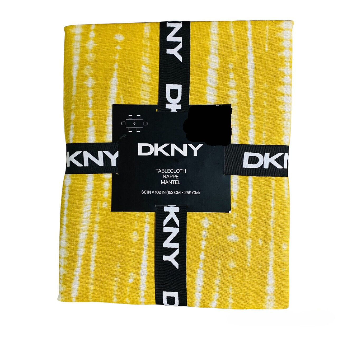 DKNY Donna Karan Yellow & White Tie Dye 60"x102" Rectangular Tablecloth
