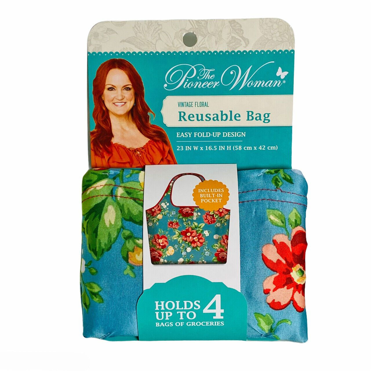 The Pioneer Woman Vintage Floral Easy Fold-Up Reusable Bag