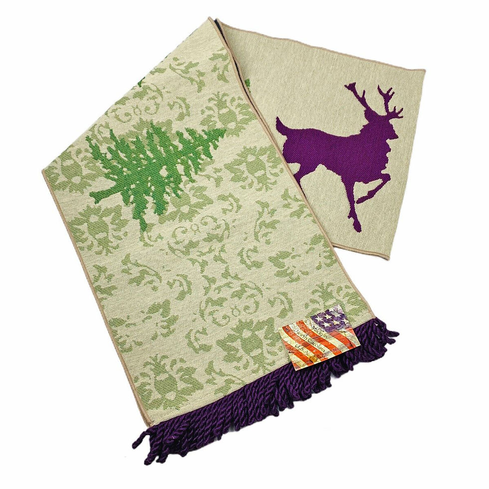 Thumbnail: Woodland Silhouettes Elk Deer Pine Trees 72" Tapestry Table Runner