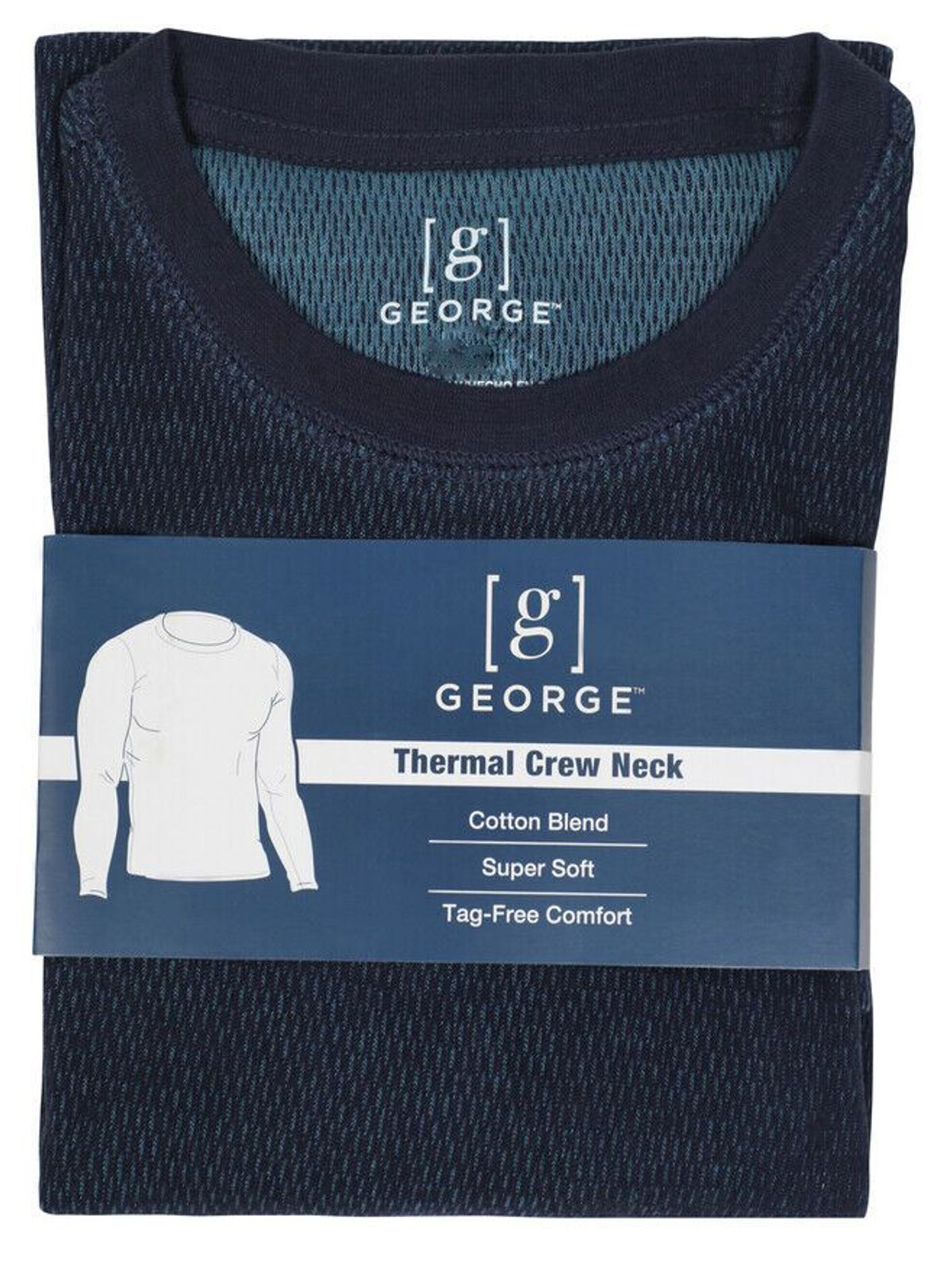 George Men's Thermal Crew Neck Pullover Top Cold Weather Blue Size XL (46-48)