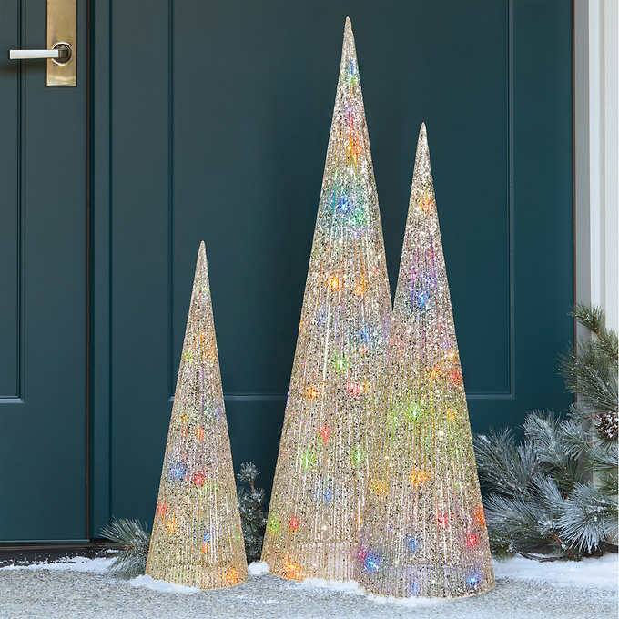 Christmas Holiday Cone Trees w/Multicolor LED Lights Set of 3