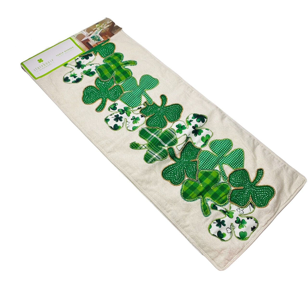Storehouse St. Patrick's Day Irish Shamrocks Beaded Applique 72" Table Runner
