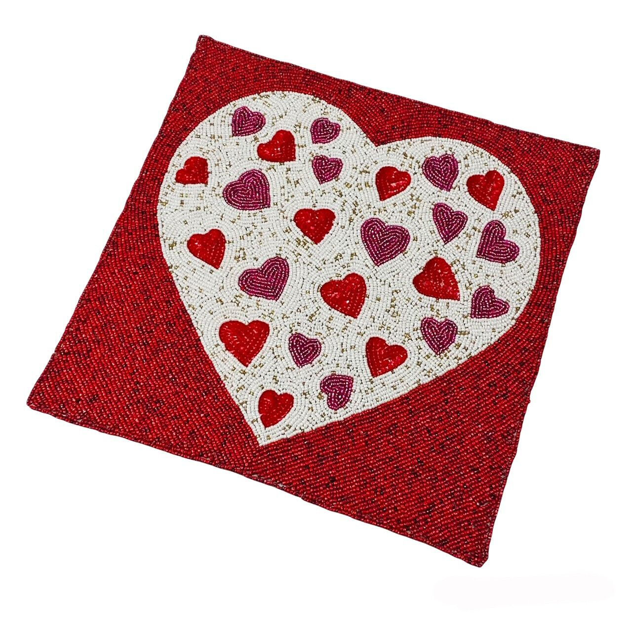 Pier Place World Market Valentine's Day Red Pink Hearts Beaded Placemat Charger