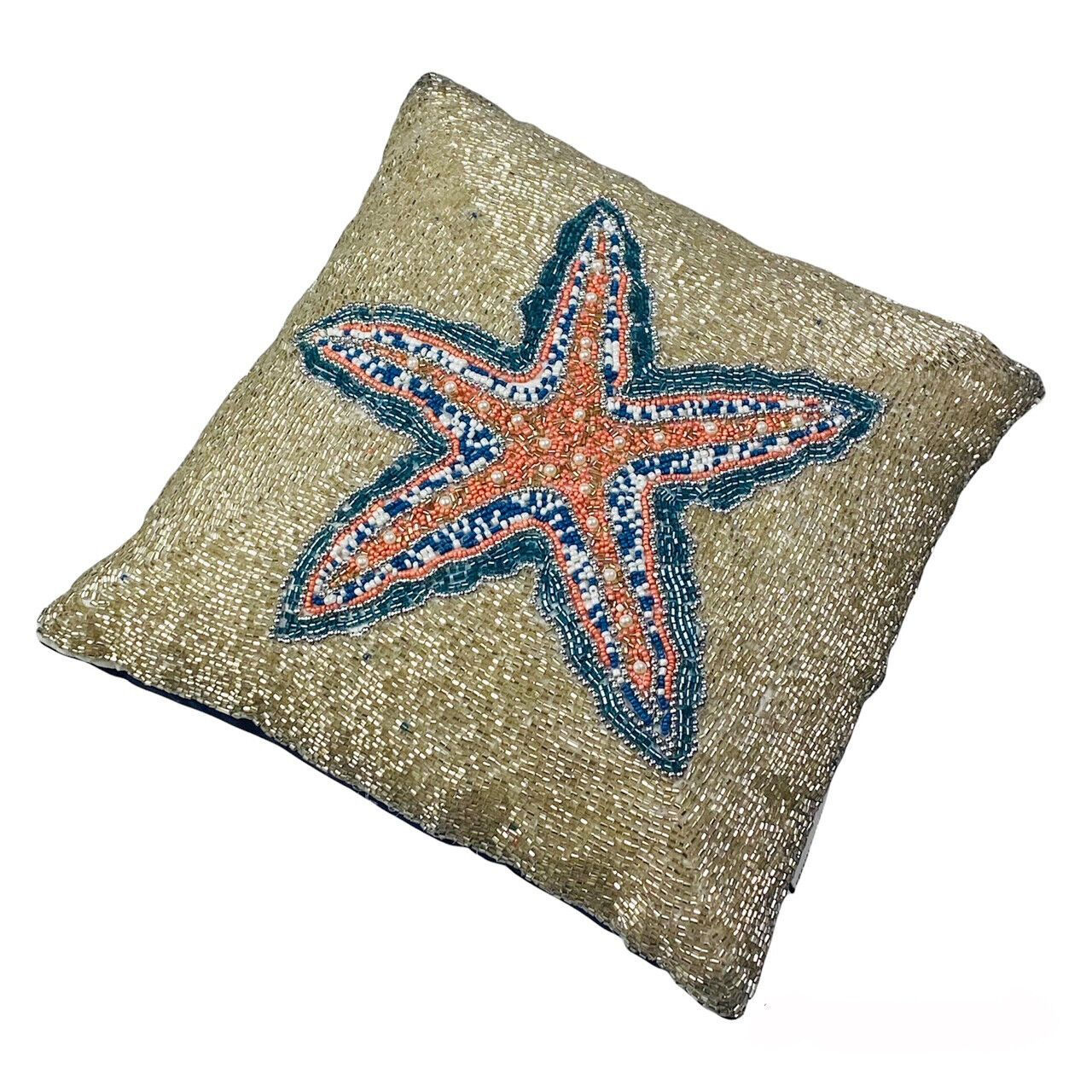 Coastal Collection Starfish Ocean Beach Beaded 14" Toss Pillow