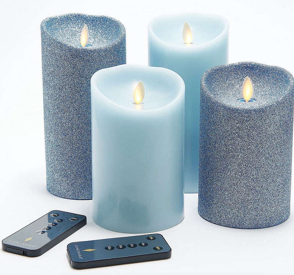 Luminara ® Flameless Cloud Blue 5" & 7" Smooth and Glitter 4-Pack Candle Set