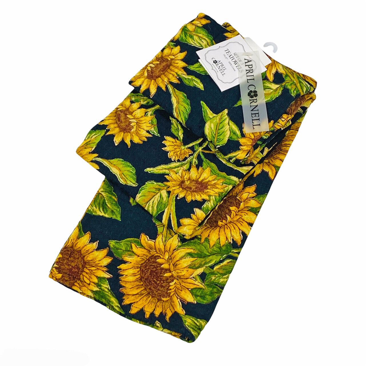 April Cornell Soleil Black Sunflowers Autumn Teatowels Kitchen Towels Set of 2