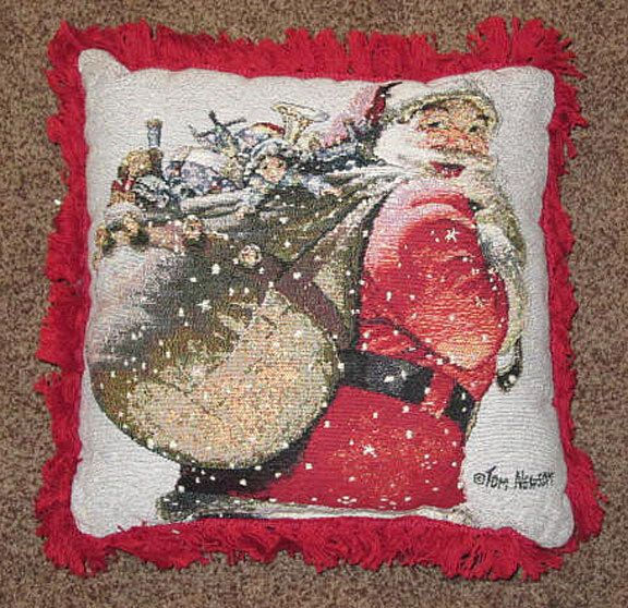 Holiday Wishes ~ Classic Christmas Santa Tapestry Square Pillow ~ Tom Newsom