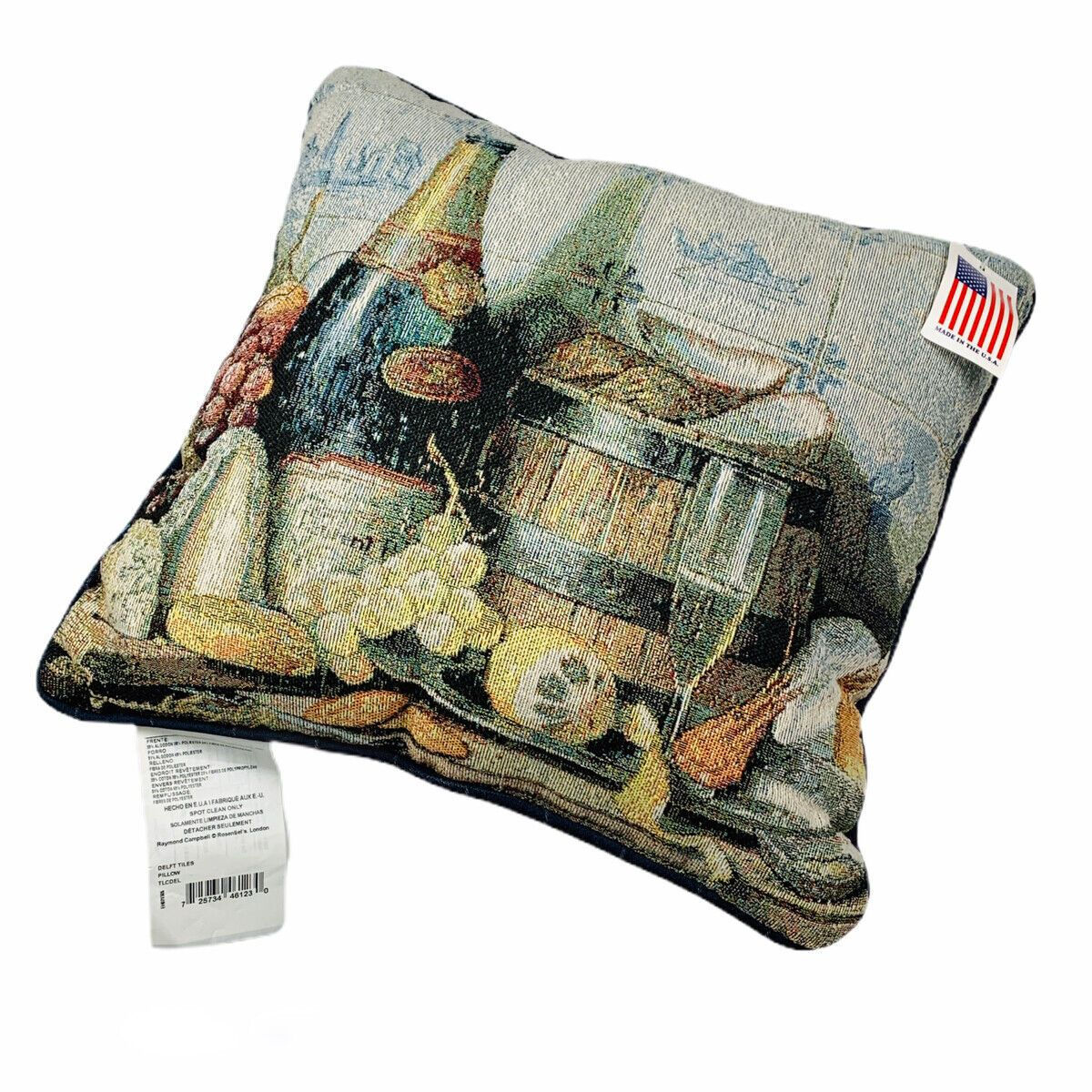 Delft Tiles Wine Cabernet Sauvignon Cheese Fruit 17" Tapestry Square Pillow