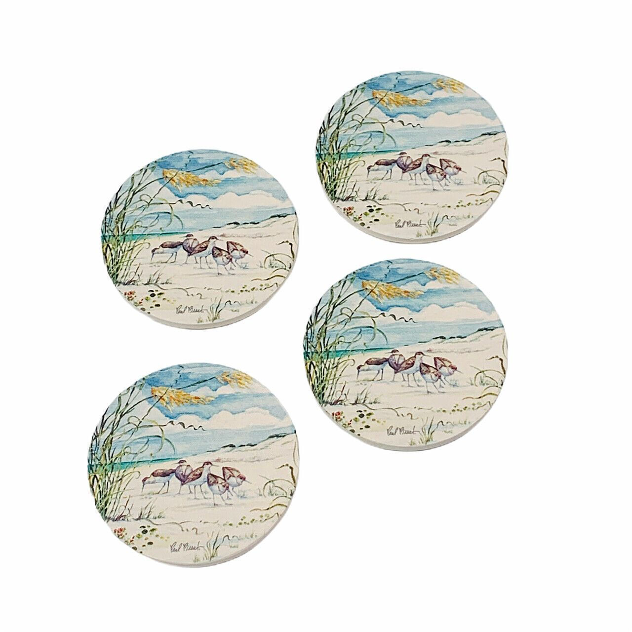 Sandpiper Dunes on Beach Round Tile Stoneware Coasters Set of 4