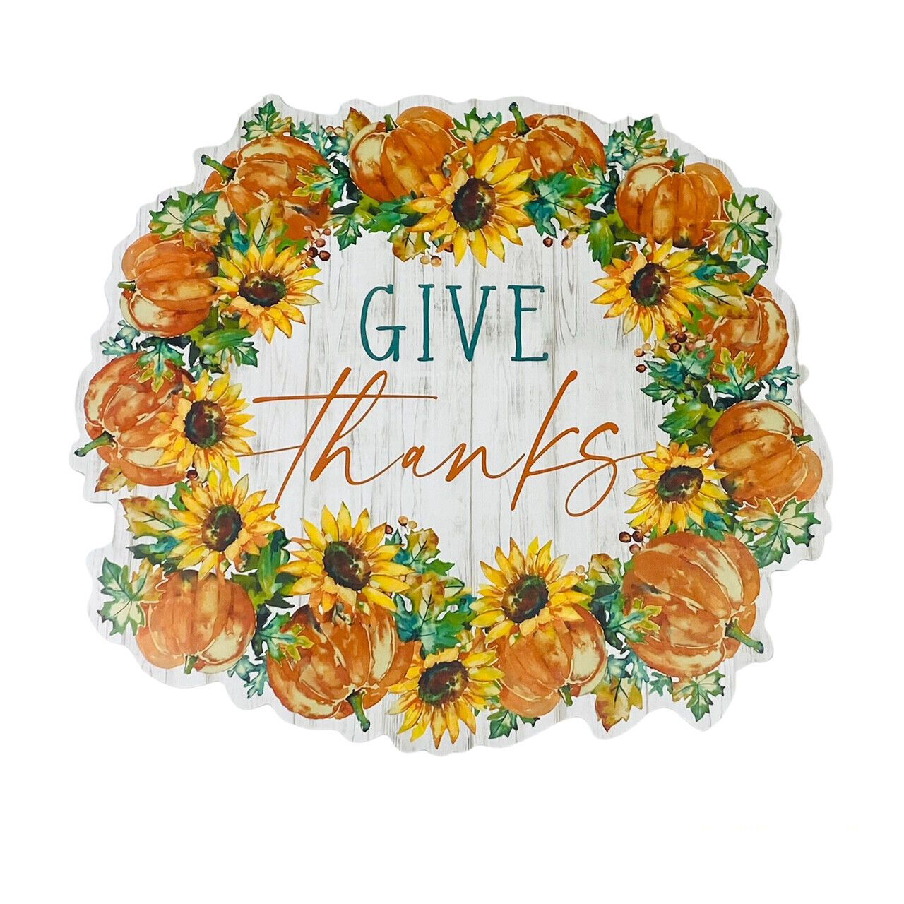 Sunflowers & Pumpkins Autumn Give Thanks Vinyl Round Shaped Placemats Set of 4