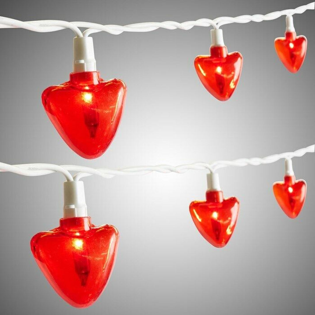 Valentine's Day Red Hearts Heart String Lights ~ 20 Light String