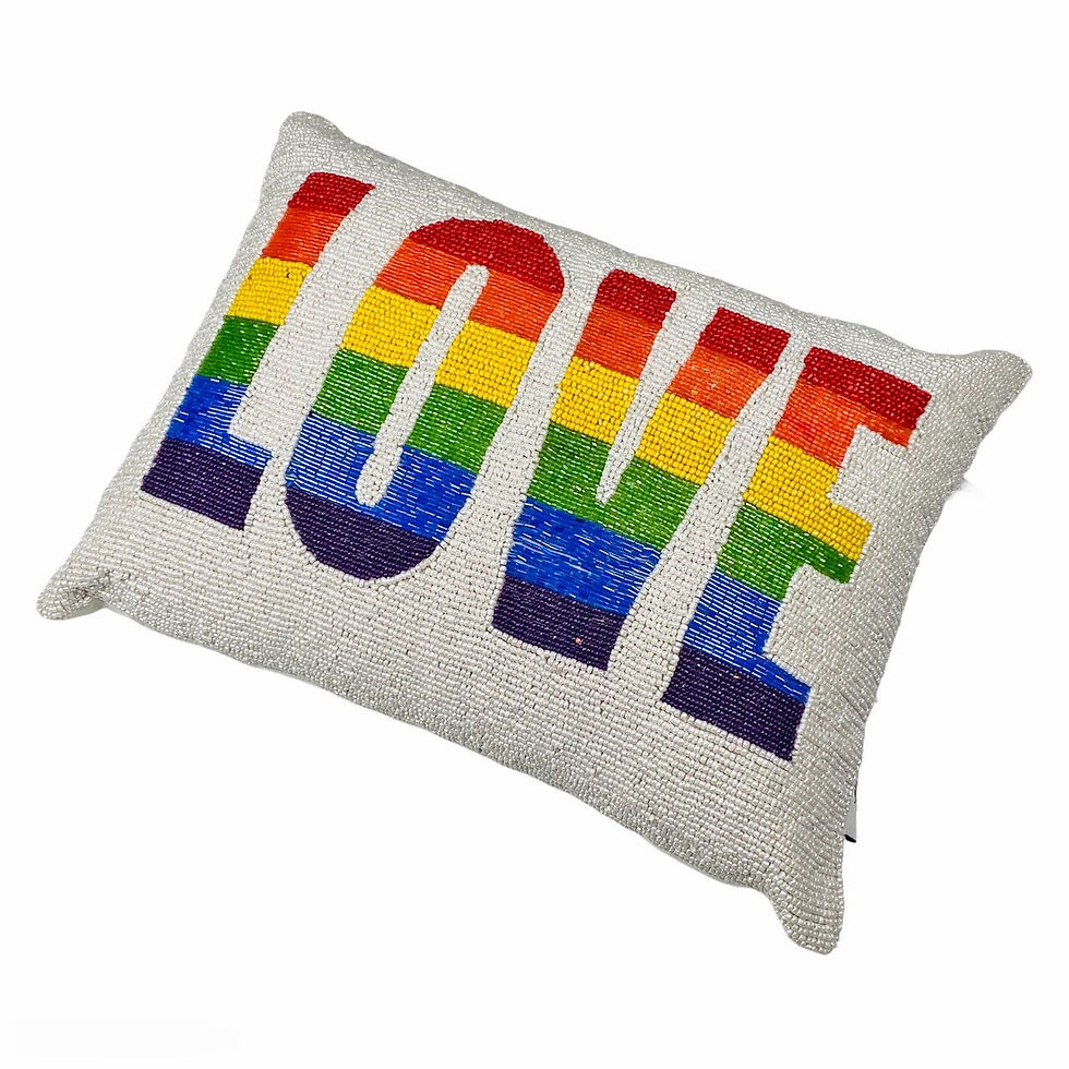 LOVE Gay Lesbian June Pride Month LGBTQ Rainbow Beaded Rectangular 16" Pillow