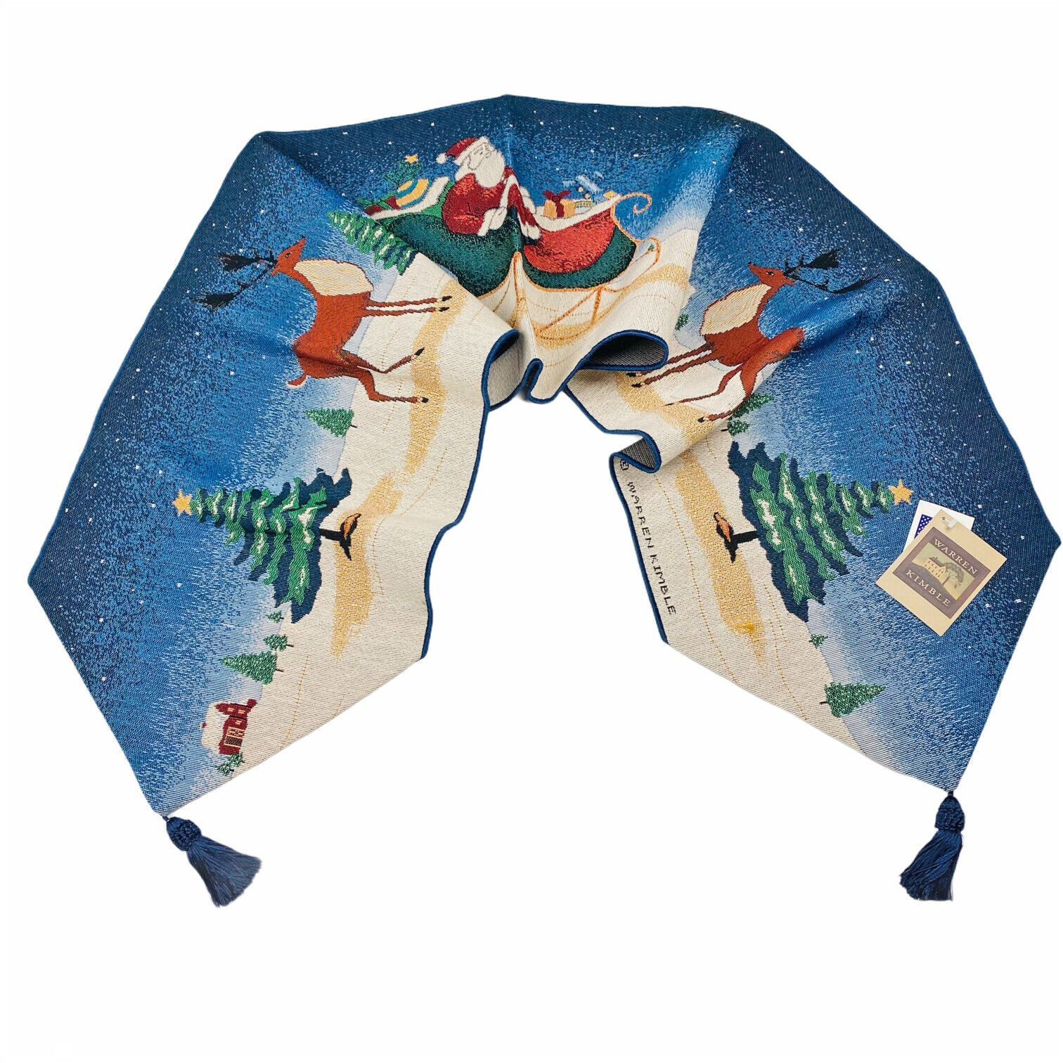 Santa Claus and Reindeer Christmas Collage Tapestry Table Runner ~ Warren Kimble