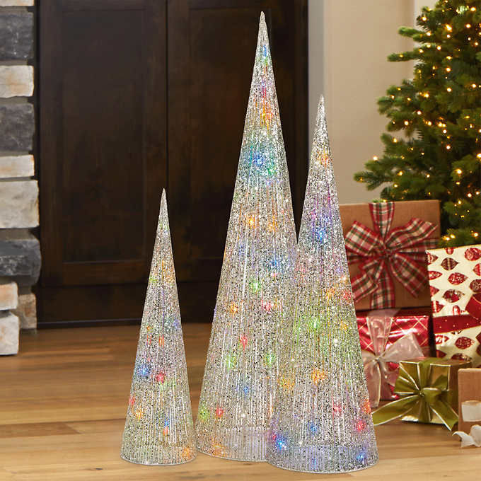 Thumbnail: Christmas Holiday Cone Trees w/Multicolor LED Lights Set of 3