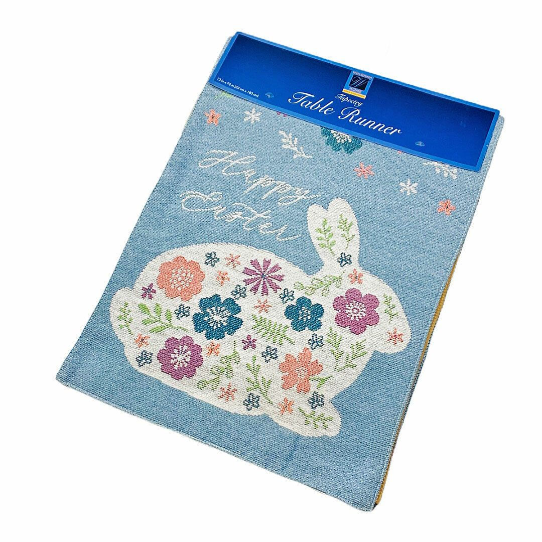 Happy Easter Bunny Rabbit Floral Spring Flowers 72" Tapestry Table Runner