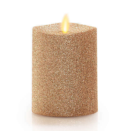 Luminara ® 4-Inch Gold Glitter Flameless Real-Flame Effect Pillar Candle