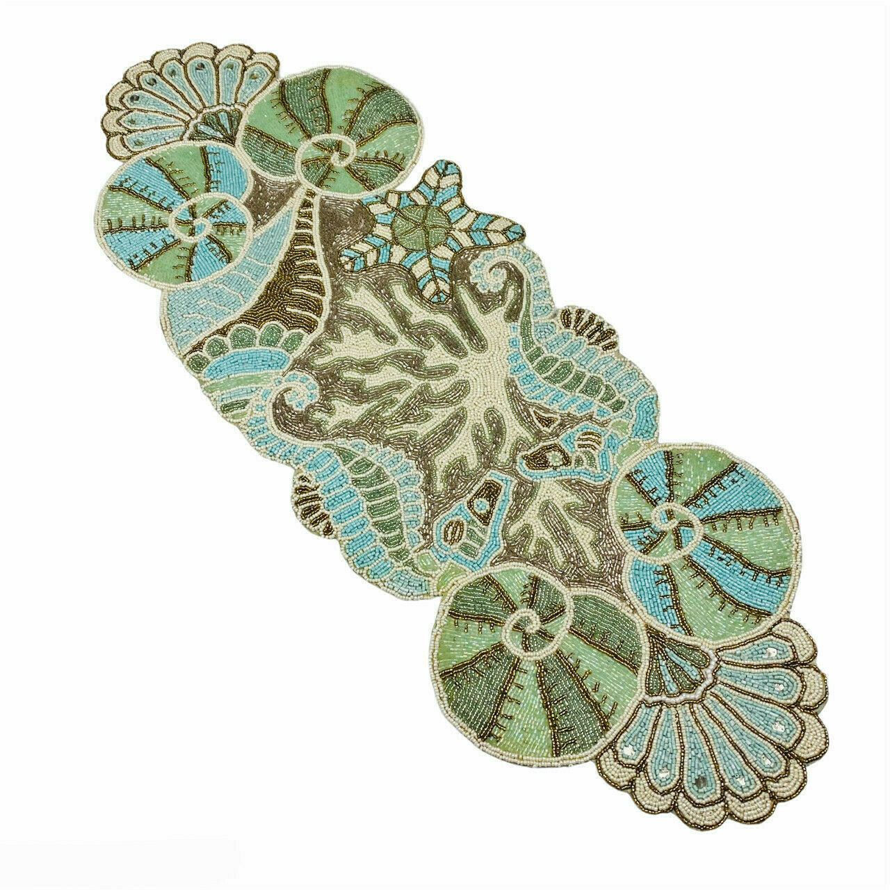 Starfish Seashells Seahorse Ocean Coastal Collection Beaded 36" Table Runner