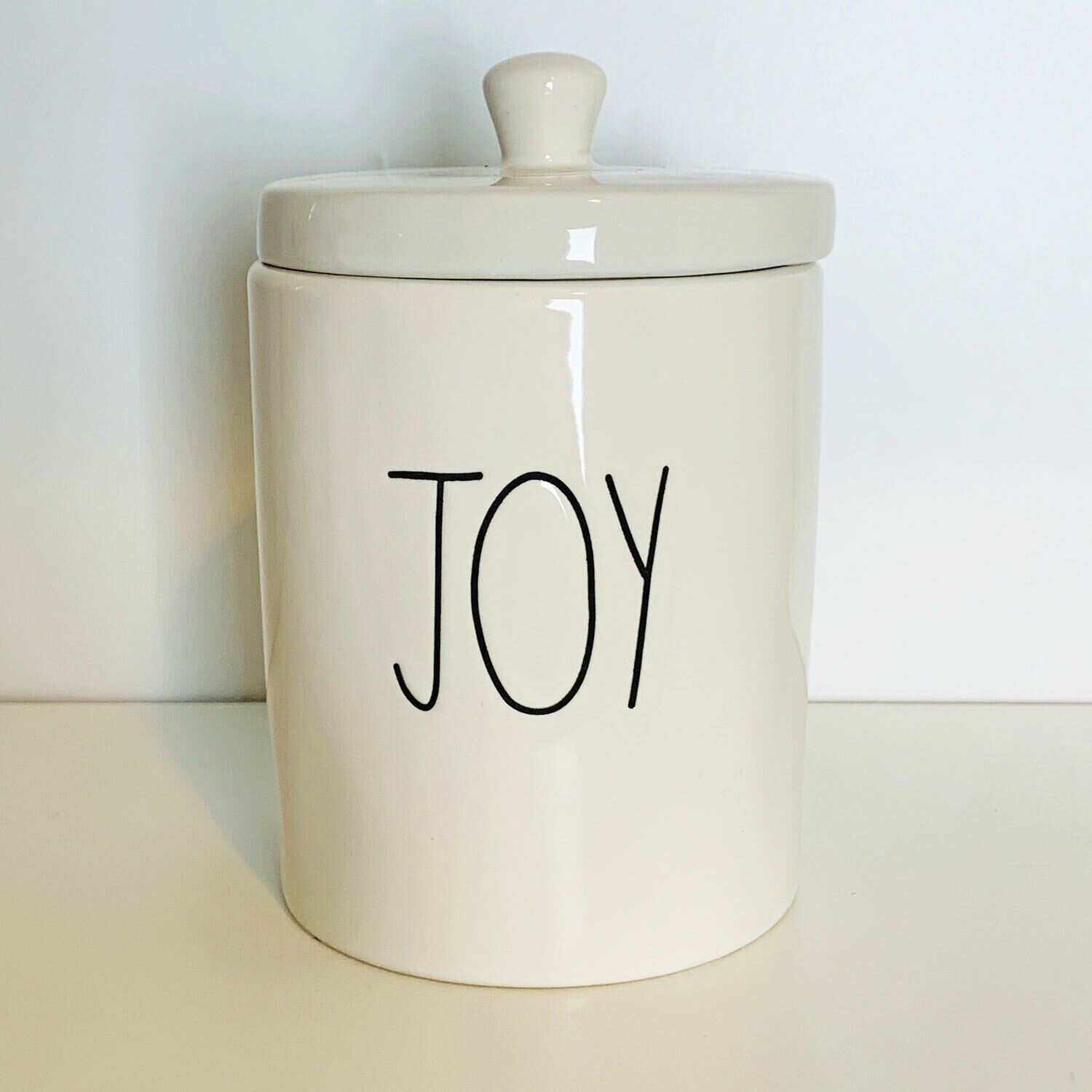 Rae Dunn Artisan Collection Joy Christmas Bathroom Cotton Swab Lidded Canister