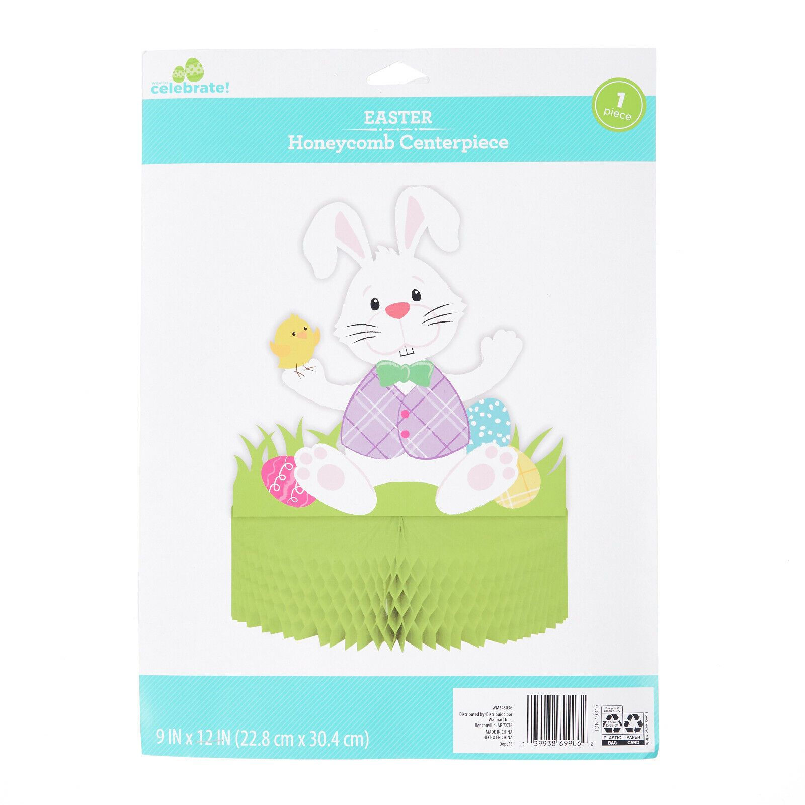 Way to Celebrate! Easter Bunny Rabbit Honeycomb Table Centerpiece Decoration