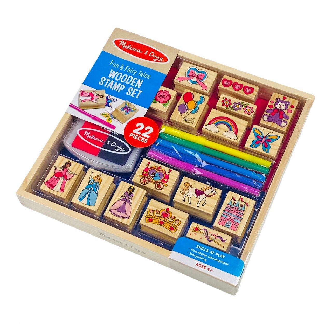 Melissa & Doug Fun & Fairy Tales Princess Wooden Stamp Set Markers Pad 22 Pieces
