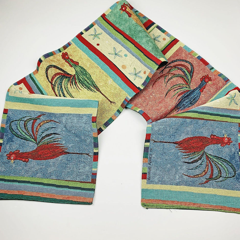 Thumbnail: Festive Feathers Colorful Roosters Dizzy Flowers 72" Tapestry Table Runner