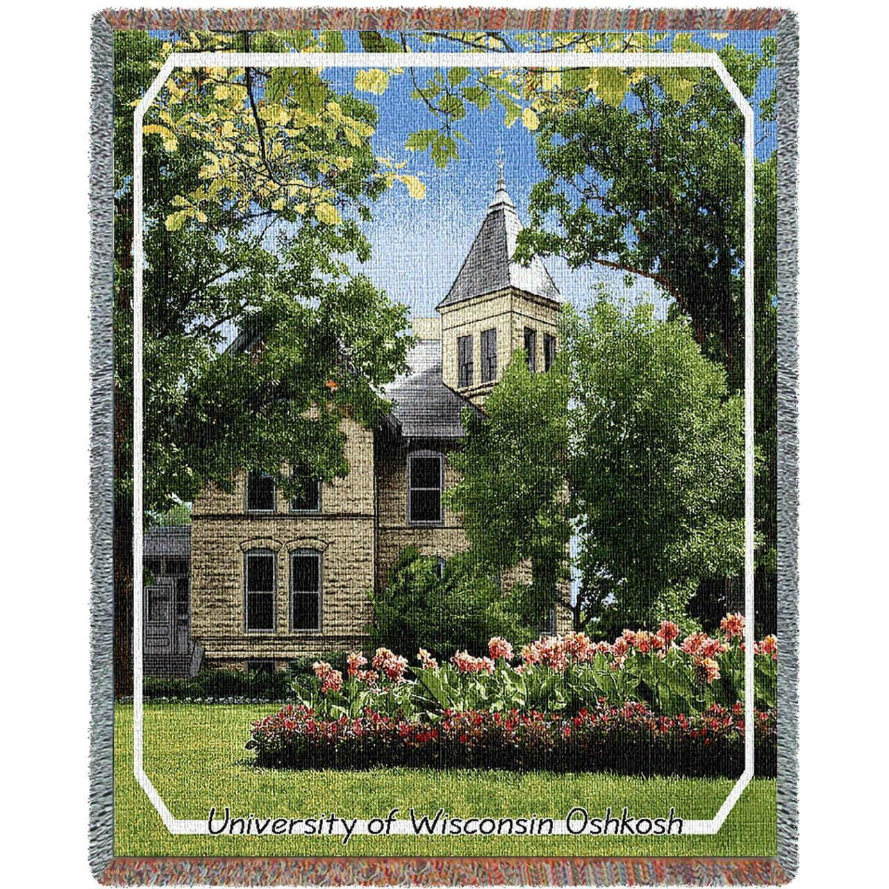 University of Wisconsin Oshkosh Campus Stadium Tapestry Afghan Throw Blanket