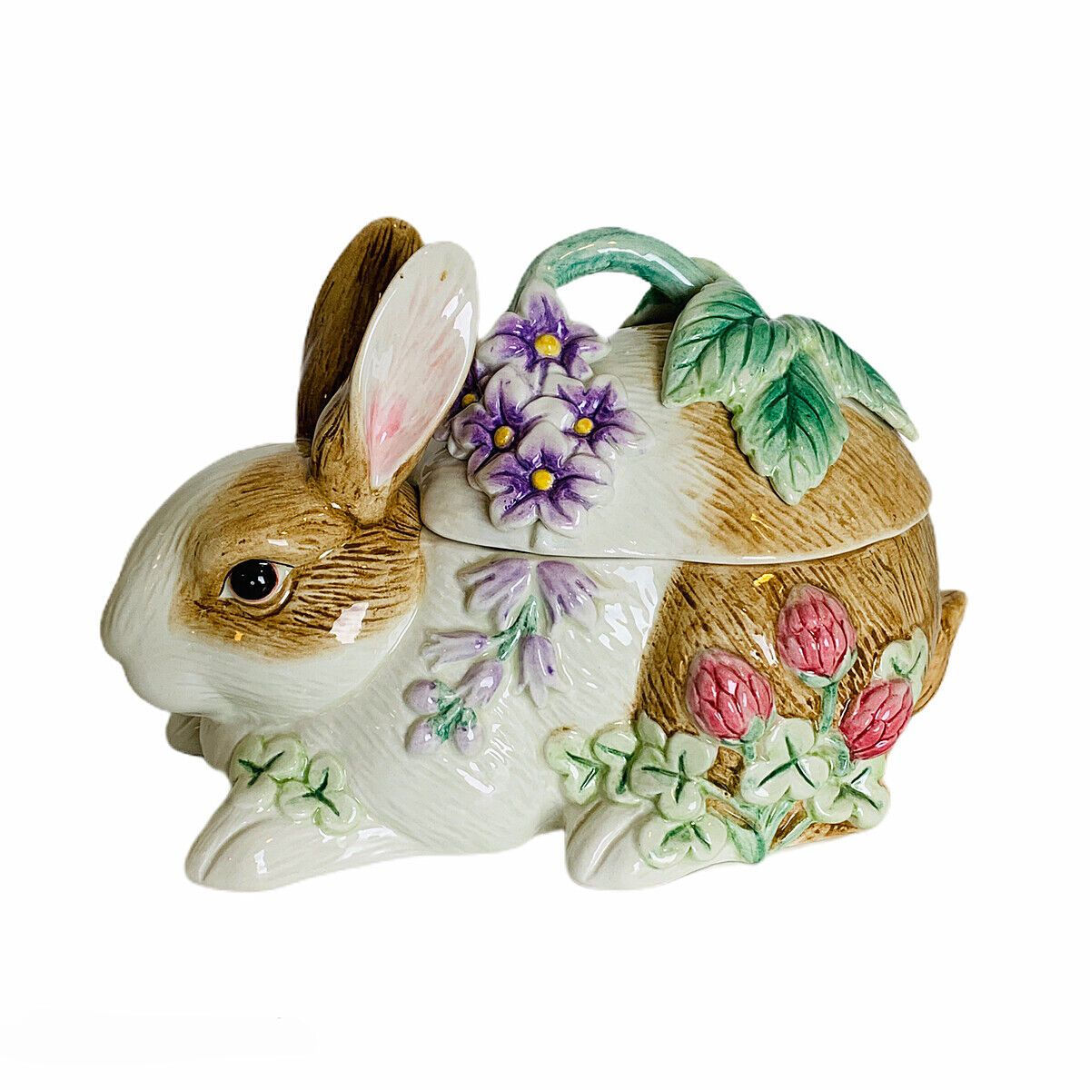 Fitz & Floyd Easter Bunny Floral Botanical Lidded Box Vintage Early 2000's