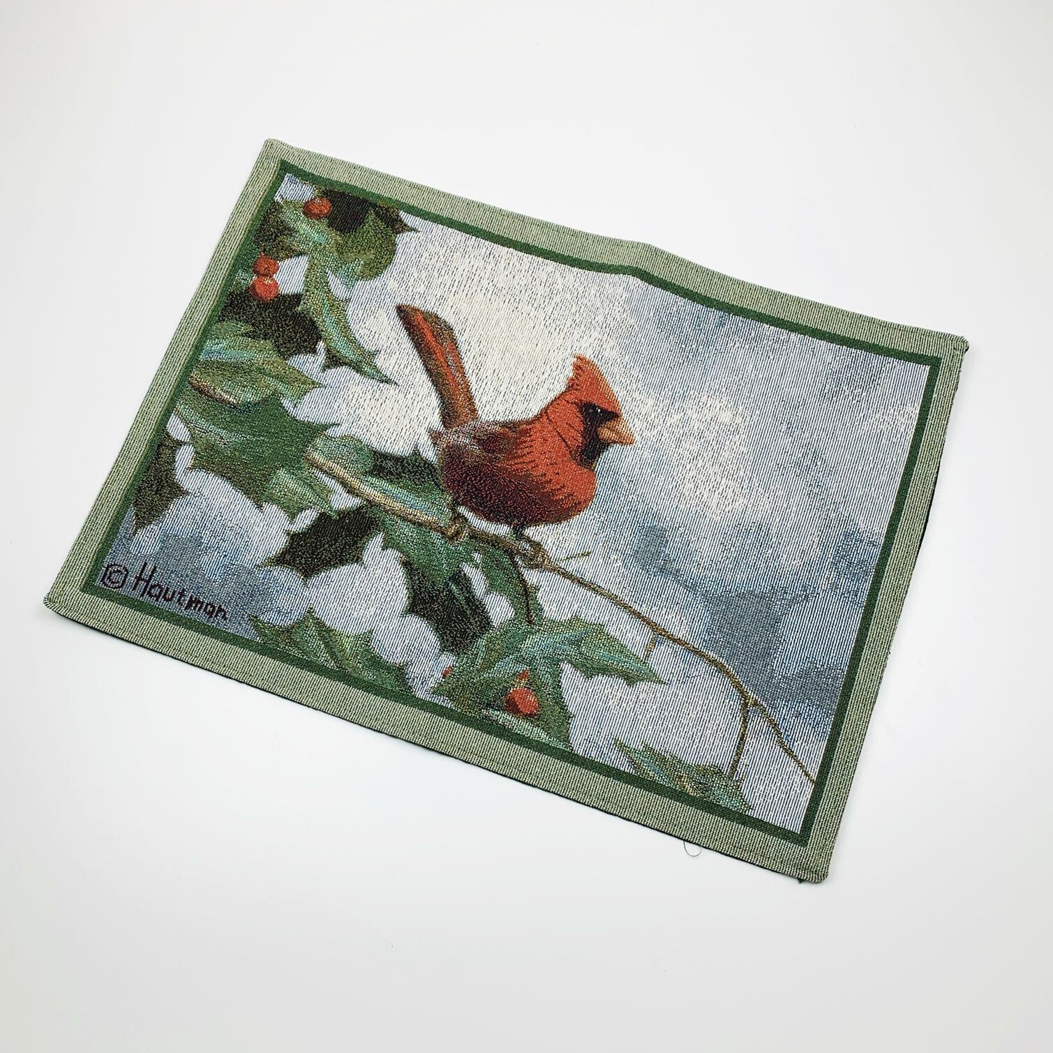 Christmas Cardinal on Holly Branch Single Tapestry Placemat ~ James Hautman
