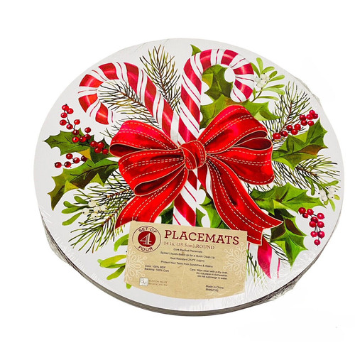 Benson Mills Christmas Candy Canes & Holly Round 14" Cork Hardboard