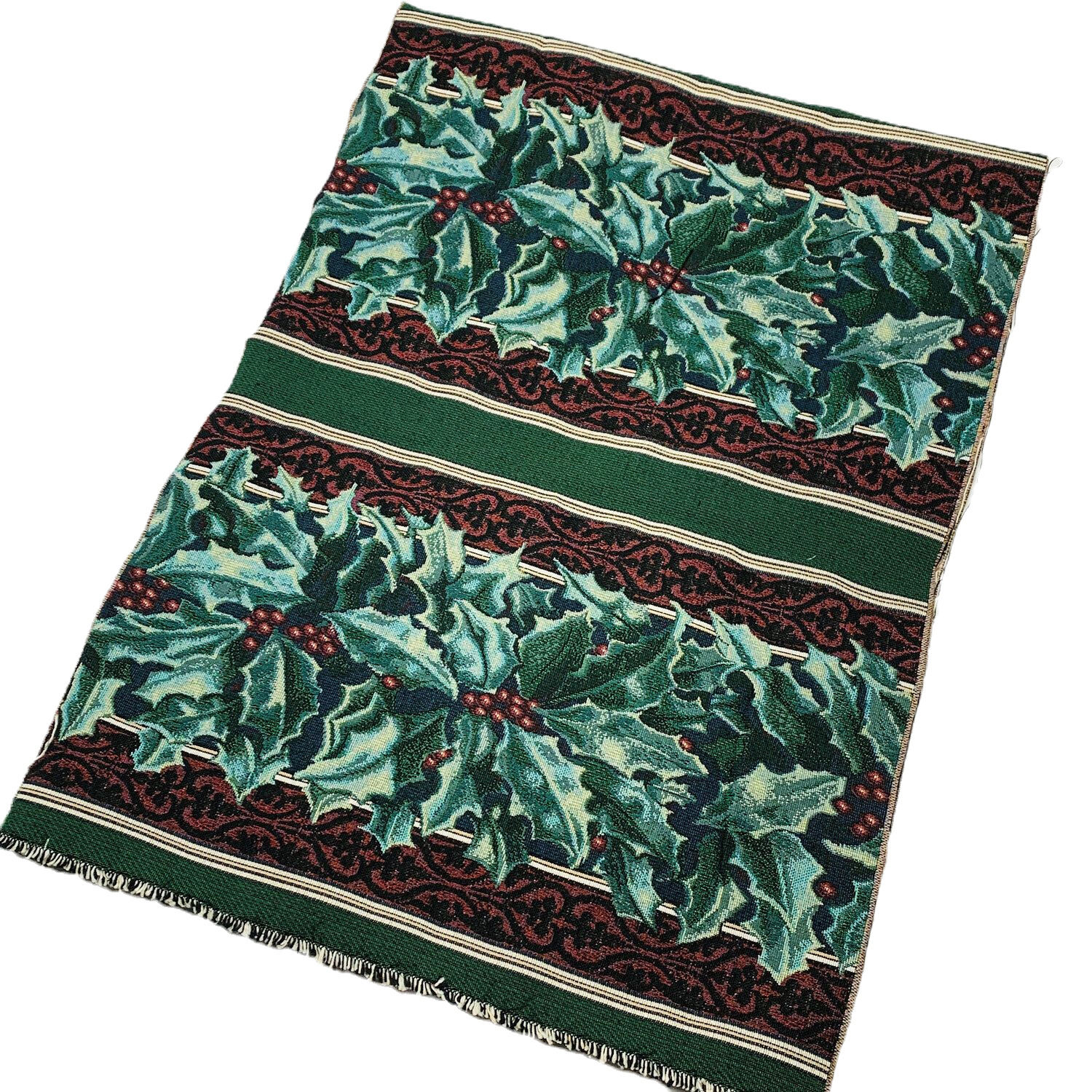 Christmas Holly Crafters Placemat Pillow Unfinished Tapestry Fabric Piece Set 2