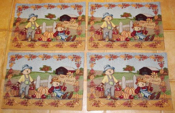 Scarecrow Gathering Fall Autumn Tapestry Placemats Set