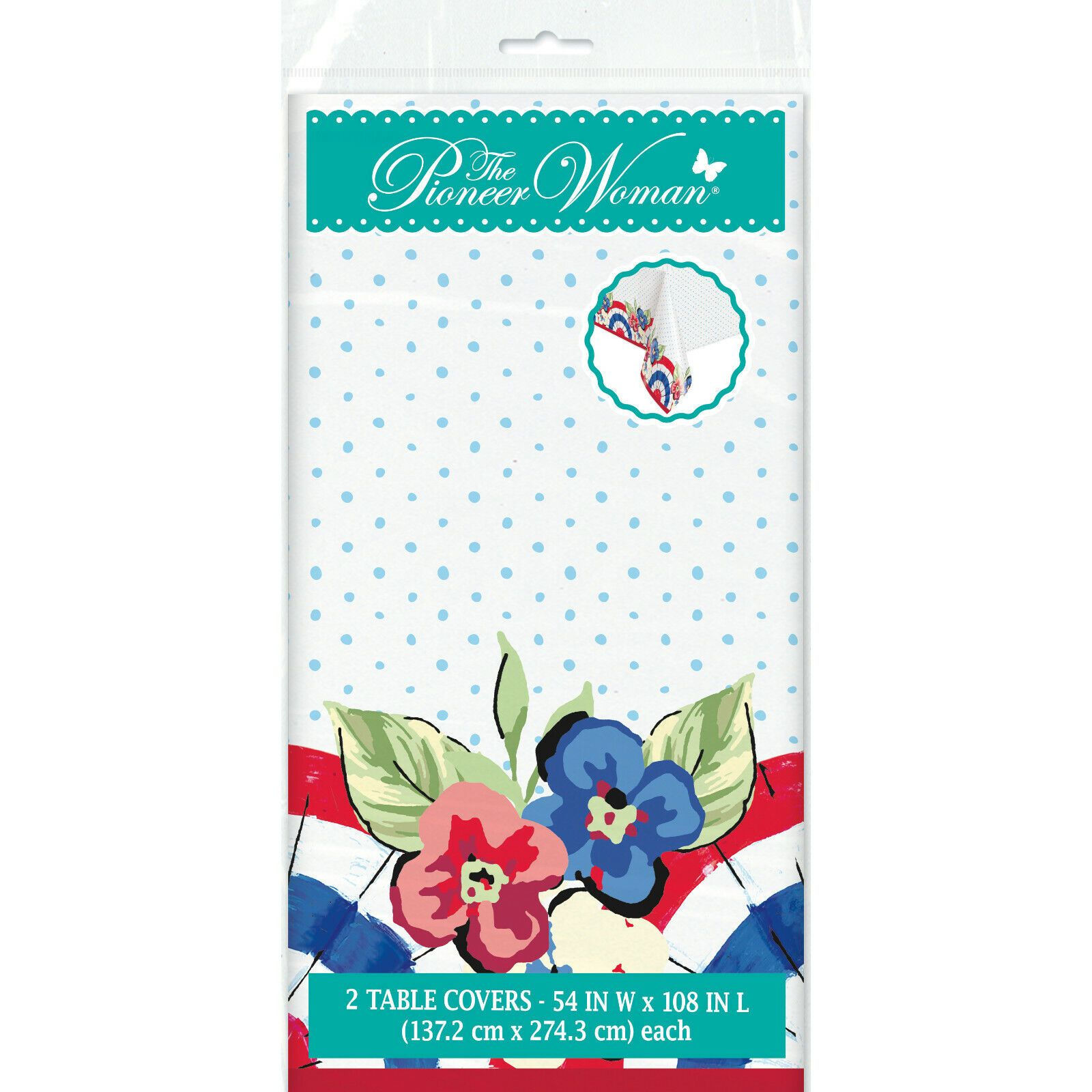 The Pioneer Woman Patriotic July 4th Plastic Table Covers 2 Tablecloths 54"x108"