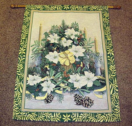 Opulent Holiday ~ Poinsettias ~ Christmas Tapestry Wall Hanging w/Lights