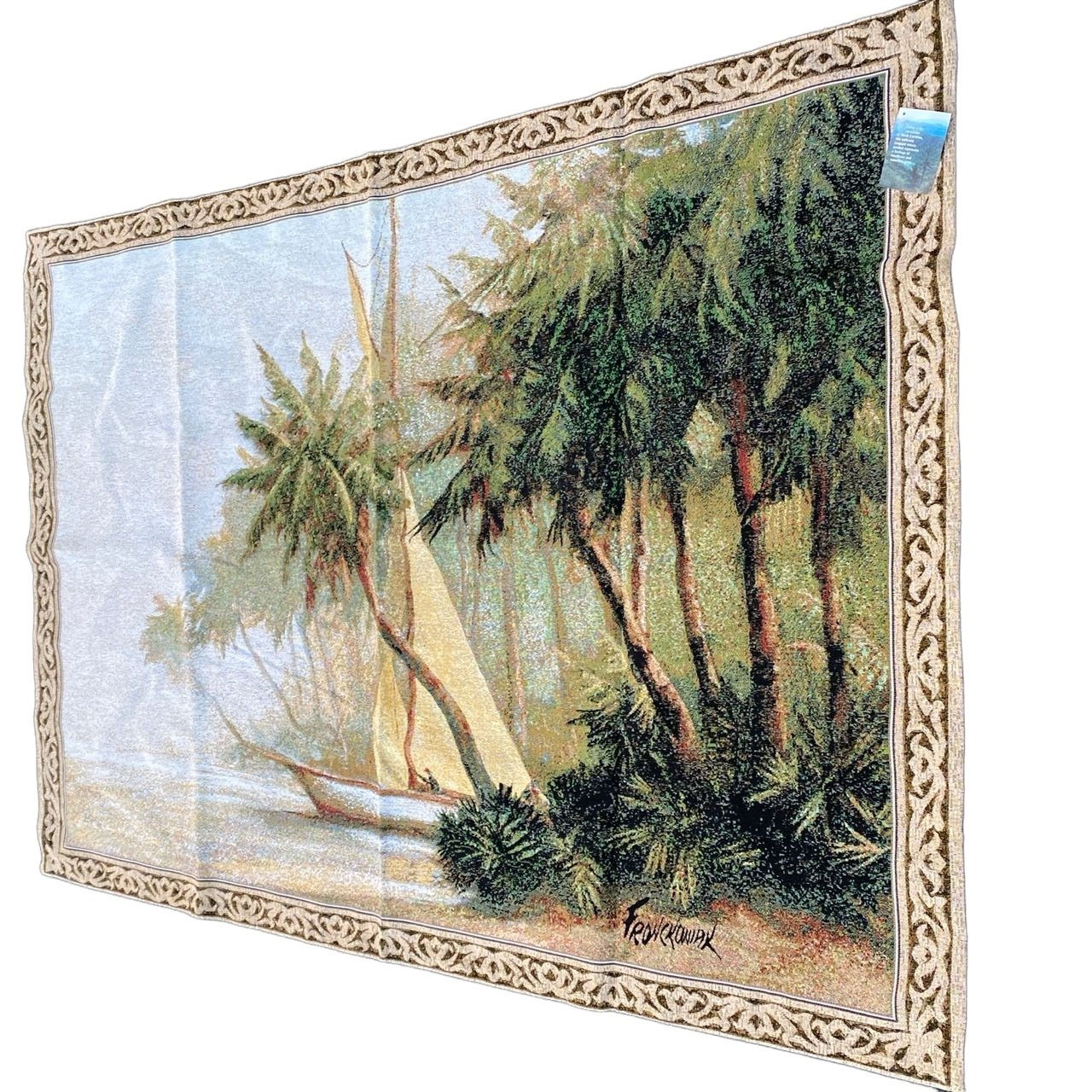 Leaving Out Sailboat Palm Trees Grande Tapestry Wall Hanging 70" Art Frockowiak