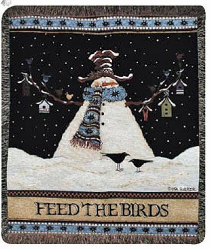 Feed The Birds ~ Mr. Snowman Winter Holiday Tapestry Afghan Throw