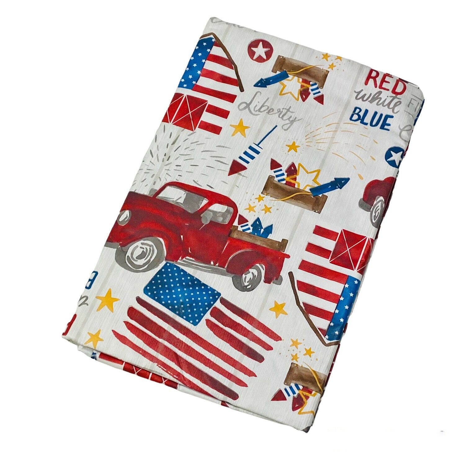 Americana 4th of July Patriotic Flag Fireworks Vinyl Tablecloth 52" x 52" Square