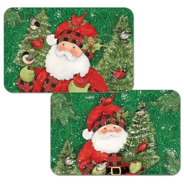 Paisley Santa Christmas Cardinals Chickadee Reversible Plastic Placemats Set 4
